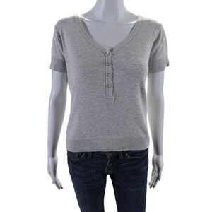 Agnes B Womens V-Neck Short Sleeve Pullover Knit Blouse Top Gray Size S